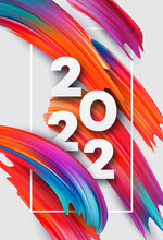 Calendar Header 2022 Number On Colorful Abstract Color Paint Brush Strokes Background. Happy 2022 New Year Colorful Background. Vector Illustration