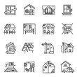 © Vikivector - Monochrome old destroyed buildings set line icon vector illustration. Abandoned, broken house