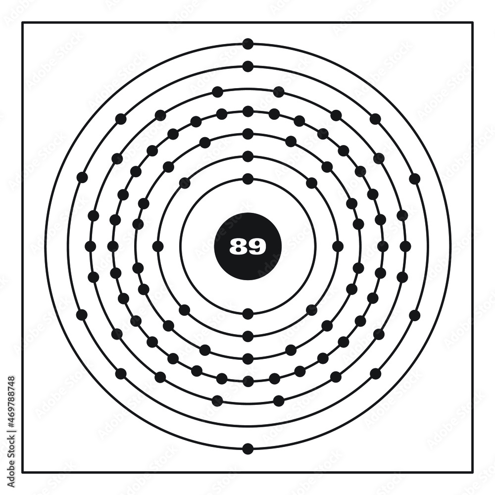 Bohr model representation of the actinium atom, number 89 and symbol Ac ...