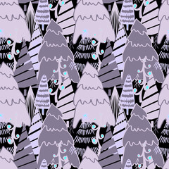 Christmas background vector seamless pattern of stylized Christmas trees. Wallpaper for wrapping paper, invitations, paper and cards, website backgrounds. New Year and Christmas festive forest conifer