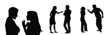Couple Quarreling Silhouette Vector Illustration Isolated On White Background. Break Up Concept.