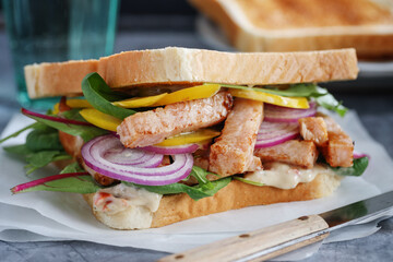 Wall Mural - Appetizing sandwich with chicken chunks