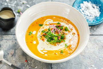 Wall Mural - Autumn soup with pumpkin and ginger