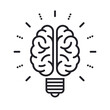 Brain as light bulb lamp icon
