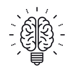 Brain as light bulb lamp icon