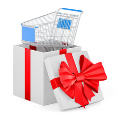 Poster - shopping cart inside gift box, 3d rendering