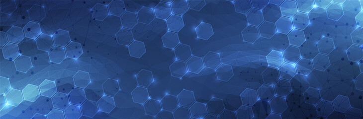 Aufkleber - Futuristic Hexagon background. Blue Hexagonal pattern. Modern vector illustration
