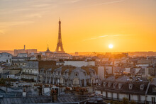 Paris Skyline At Sunset With View Of The Eiffel Tower