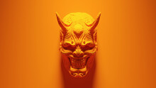 Orange Hannya Sino-Japanese Traditional Theatre Style Mask Orange Background 3d Illustration Render