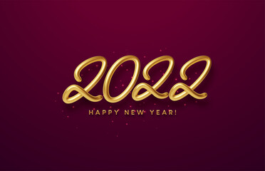 Wall Mural - 2022 Golden 3d number. Happy 2022 New Year. Vector illustration