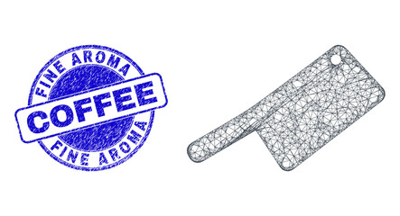 Canvas Print - Hatched irregular mesh butchery knife icon with Fine Aroma Coffee corroded round stamp seal. Abstract lines are combined into butchery knife illustration.