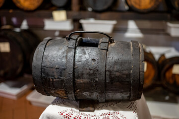 Wall Mural - Traditional production and aging in wooden barrels of Italian Balsamic grapes vinegar dressing in Modena, Italy