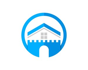 Sticker - Circle shape with simple house and fortress inside