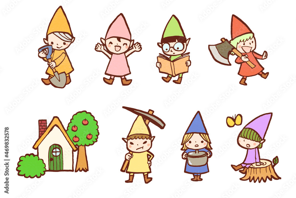 白雪姫の7人の小人と家のイラストセット の Stock イラスト | Adobe Stock