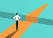 © Diki - Businessman standing in front of obstacles. Problem and overcoming challenges to be successful, vector illustration