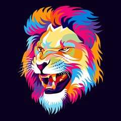  lion heads full of bright colors, symbols or logos, simple and elegant.