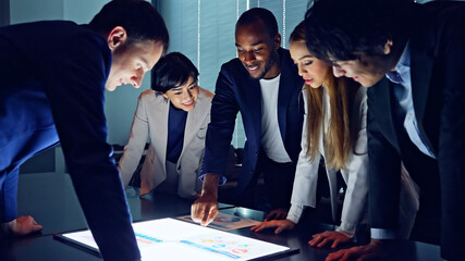 Poster - Group of multi racial people meeting in the office. Global business. Teamwork of business. Diversity.