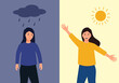 © Orapun - Woman in sad and happy mood in flat design. Positive and negative thinking. Mental health care concept.