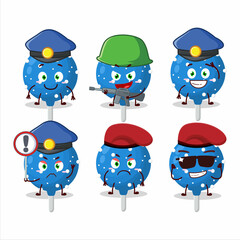 Poster - A dedicated Police officer of snowflake blue candy mascot design style