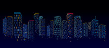 Abstract Night City Building Scene, Vector Illustration
