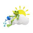 3D Illustration of a Frog on a Cloud with a Watering Can