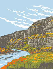 Wall Mural - WPA poster art of Sluice Boxes State Park with the Little Belt Mountains in the Rockies located in Montana, United States of America USA done in works project administration style.

