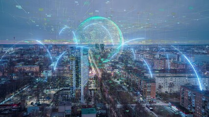 Poster - Smart digital city concept, aerial view, Dubai, United Arab Emirates, time lapse, 4k video, loop