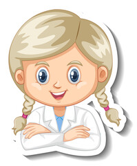 Wall Mural - Scientist girl cartoon character sticker