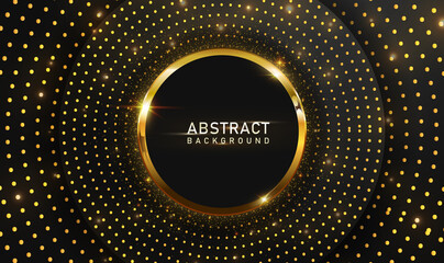 Poster - luxury elegant background with shiny gold circle element and dots particles on dark black metal surf
