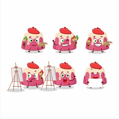 Wall Mural - Artistic Artist of strawberry pudding cake cartoon character painting with a brush