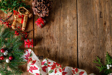 Christmas Decorations On Wooden Background