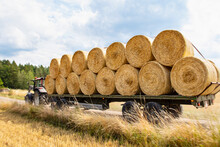 Hay Bales Stacked On Trailer