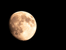 Waning, Still Almost Full Moon In The Black Night Sky