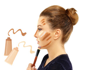 Wall Mural - Contouring.Make up woman face. Contour and highlight makeup.