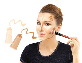 Wall Mural - Contouring.Make up woman face. Contour and highlight makeup.