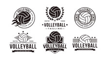 Set Of Vintage Badge Emblem Volley Club Logo, Volley Tournament, Volley Ball Vector Icon On White Background