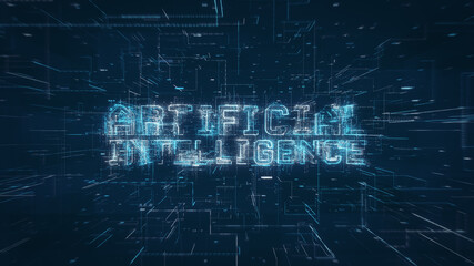 Leinwandbilder - artificial intelligence title key word on a binary code digital network background