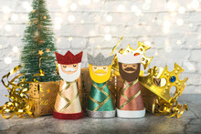 The Three Wise Men With Christmas Ornaments. Concept For Dia De Reyes Magos Day,Three Wise Men