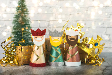 The three wise men with christmas ornaments. Concept for Dia de Reyes Magos day,Three Wise Men