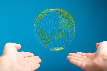 green 3d planet earth with big data