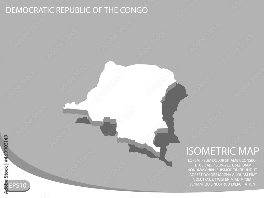 white isometric map of Democratic Republic of the Congo elements gray ...