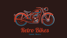 Retro Motorcycle Emblem Template On The Dark Background, Bike Silhouette