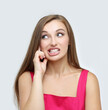 angry young woman grimacing and gesturing, girl clenching her teeth