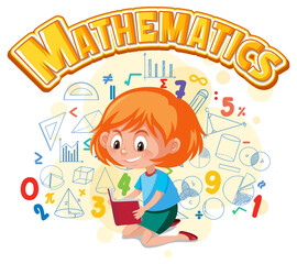 Poster - Girl learning math with math symbol and icon