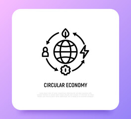 Wall Mural - Circular economy thin line icon. Reusing and recycling of resources. Green economy. Vector illustration.