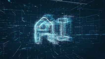 Leinwandbilder - AI artificial intelligence title key word build up animation on a binary code digital network background