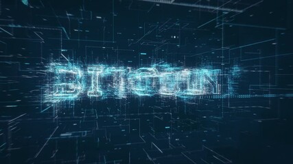 Leinwandbilder - Bitcoin crypto currency title key word build up animation on a binary code digital network background