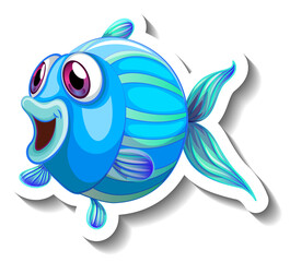 Wall Mural - Sea Animal Cartoon Sticker with Cute Fish