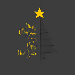 Wall Mural - christmas dark card with tree made from paper stripes