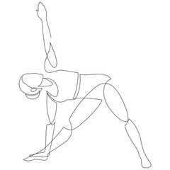 Canvas Print - Woman doing Yoga Triangle Pose. Continuous line drawing. Healthy lifestyle concept. International Day of Yoga. Vector illustration